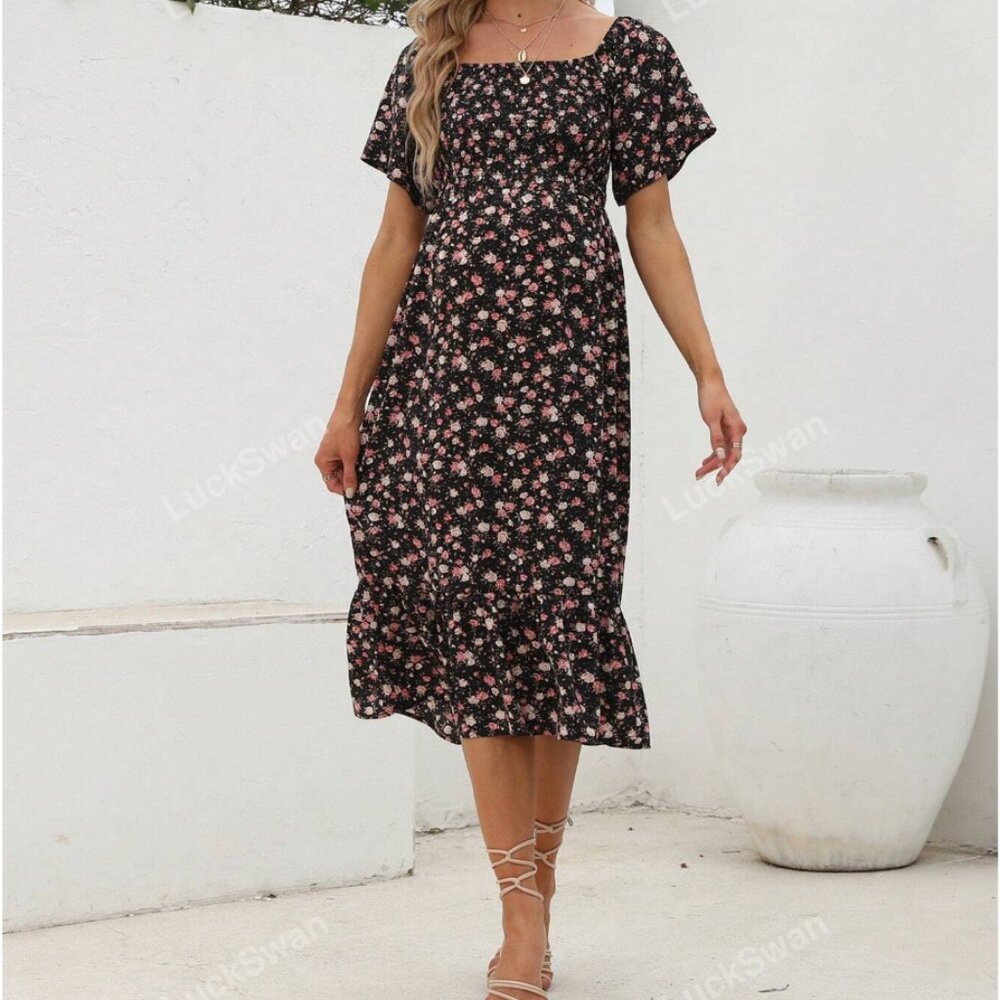 SHEIN Black Floral Dress - Pregnancy Maternity